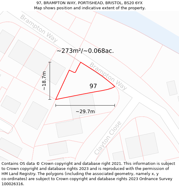 97, BRAMPTON WAY, PORTISHEAD, BRISTOL, BS20 6YX: Plot and title map