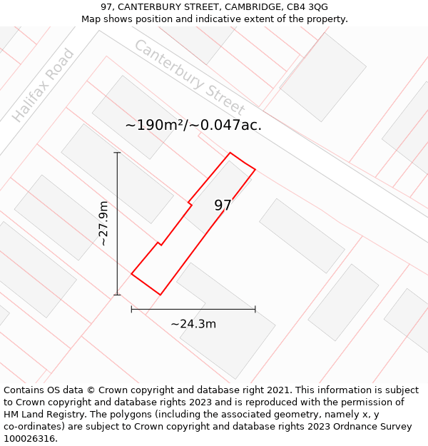 97, CANTERBURY STREET, CAMBRIDGE, CB4 3QG: Plot and title map