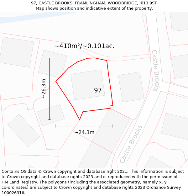 97, CASTLE BROOKS, FRAMLINGHAM, WOODBRIDGE, IP13 9ST: Plot and title map