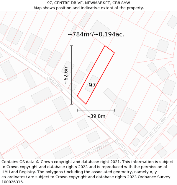 97, CENTRE DRIVE, NEWMARKET, CB8 8AW: Plot and title map