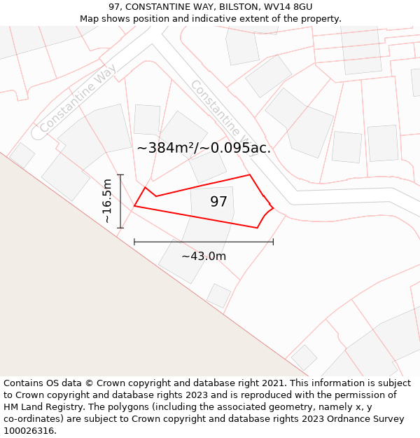 97, CONSTANTINE WAY, BILSTON, WV14 8GU: Plot and title map