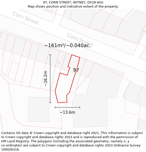 97, CORN STREET, WITNEY, OX28 6AU: Plot and title map