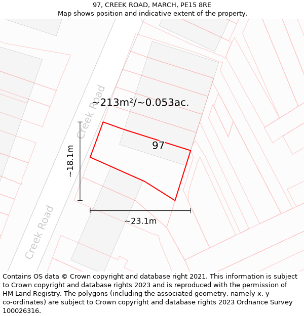 97, CREEK ROAD, MARCH, PE15 8RE: Plot and title map