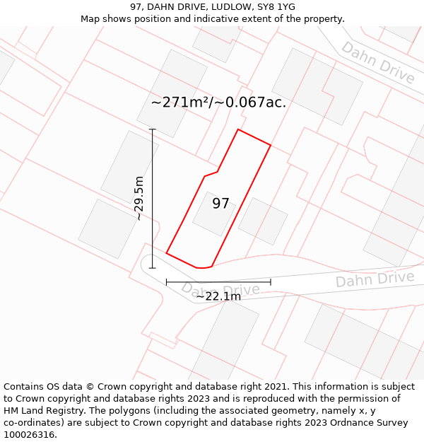 97, DAHN DRIVE, LUDLOW, SY8 1YG: Plot and title map