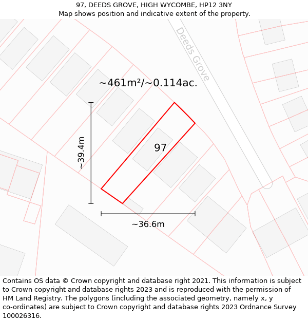 97, DEEDS GROVE, HIGH WYCOMBE, HP12 3NY: Plot and title map