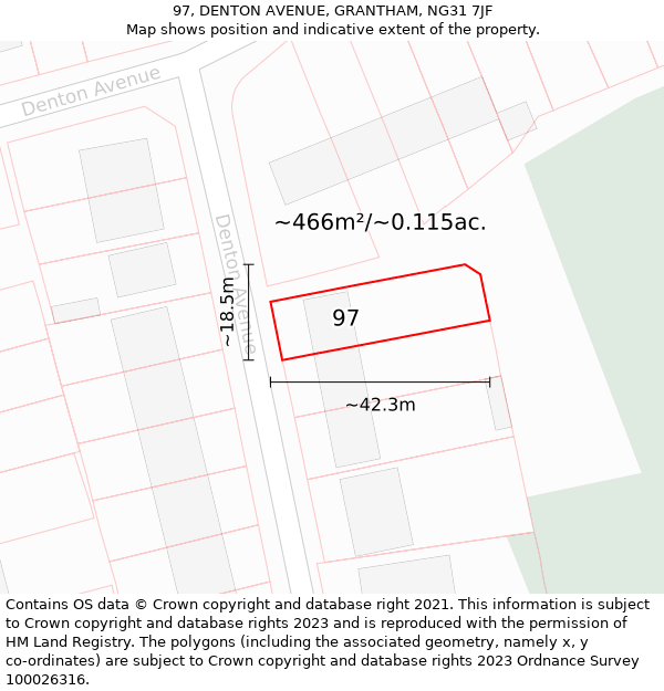 97, DENTON AVENUE, GRANTHAM, NG31 7JF: Plot and title map