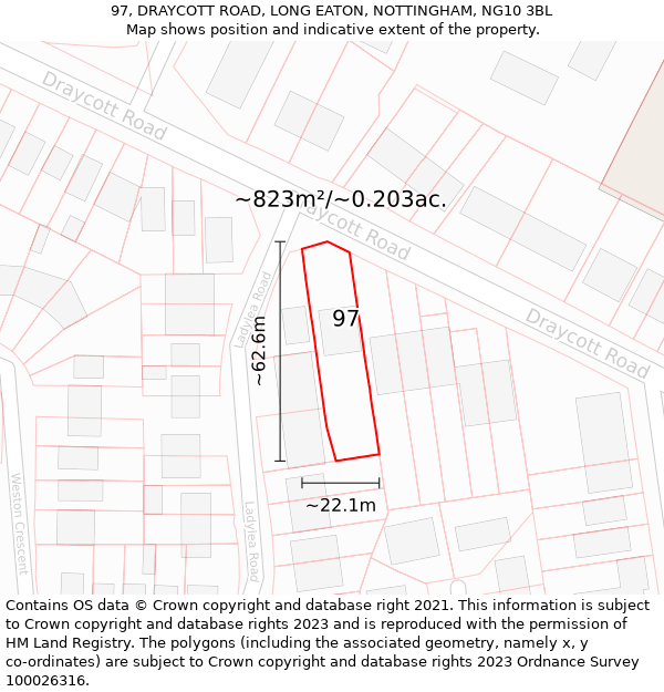 97, DRAYCOTT ROAD, LONG EATON, NOTTINGHAM, NG10 3BL: Plot and title map