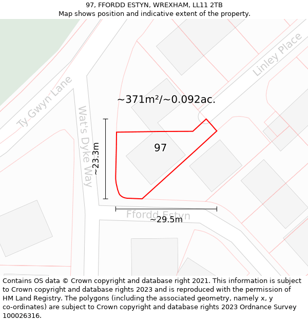 97, FFORDD ESTYN, WREXHAM, LL11 2TB: Plot and title map