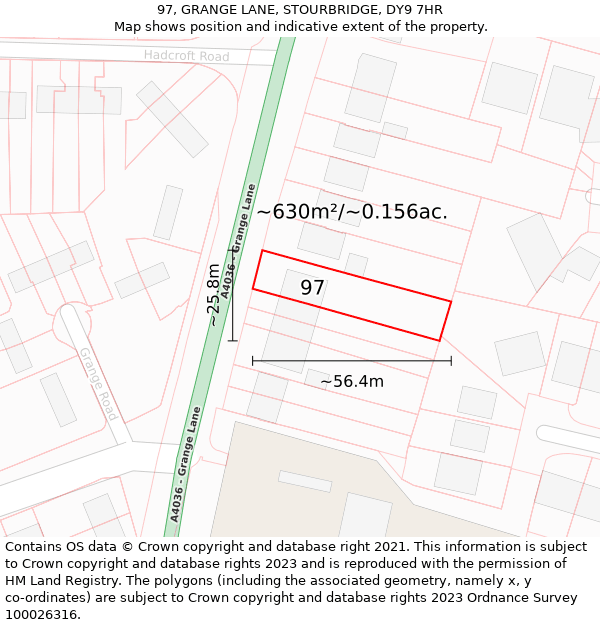97, GRANGE LANE, STOURBRIDGE, DY9 7HR: Plot and title map