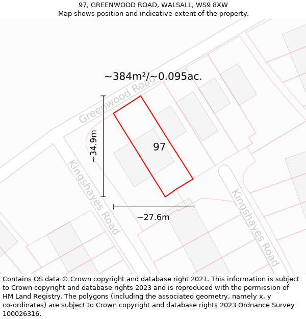97, GREENWOOD ROAD, WALSALL, WS9 8XW: Plot and title map