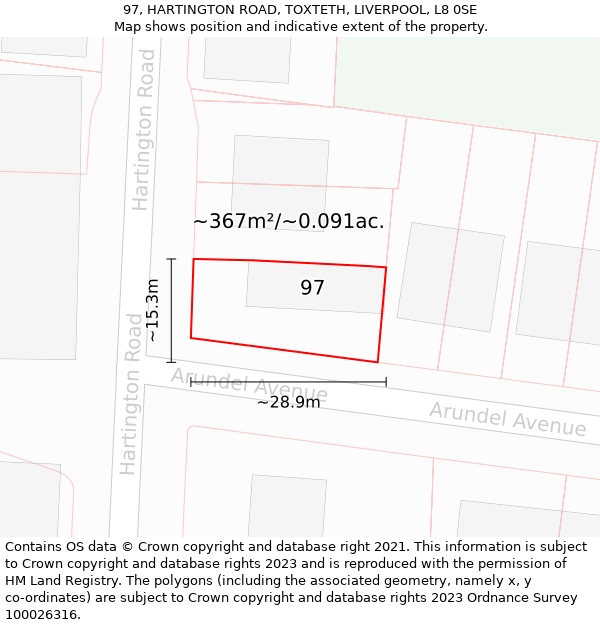 97, HARTINGTON ROAD, TOXTETH, LIVERPOOL, L8 0SE: Plot and title map