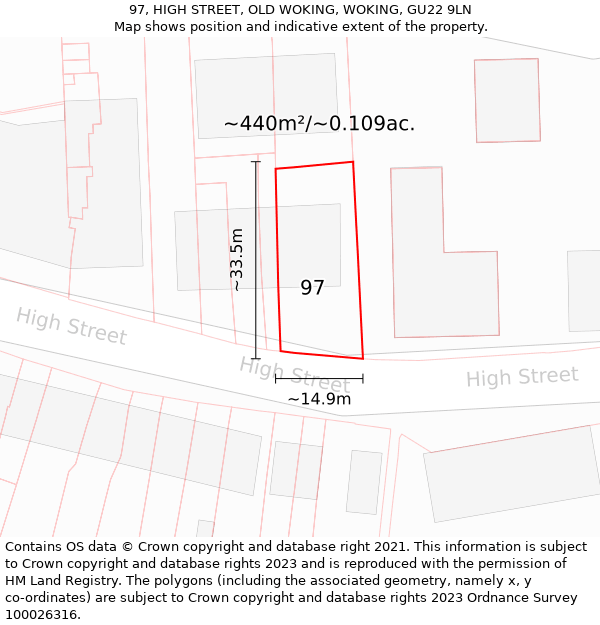 97, HIGH STREET, OLD WOKING, WOKING, GU22 9LN: Plot and title map