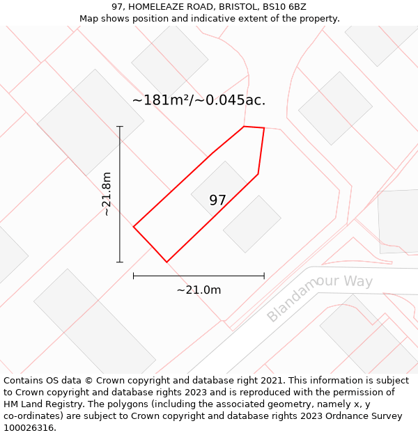 97, HOMELEAZE ROAD, BRISTOL, BS10 6BZ: Plot and title map