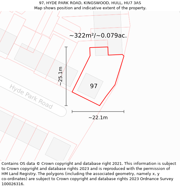 97, HYDE PARK ROAD, KINGSWOOD, HULL, HU7 3AS: Plot and title map