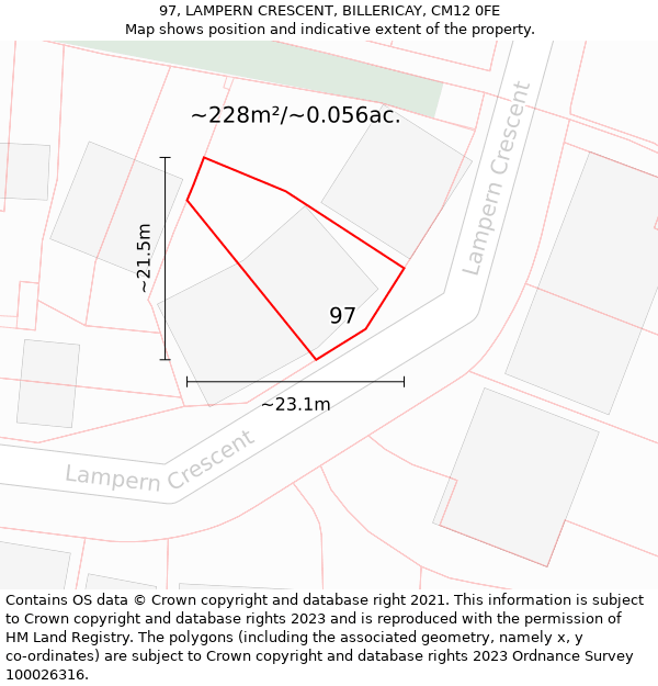 97, LAMPERN CRESCENT, BILLERICAY, CM12 0FE: Plot and title map