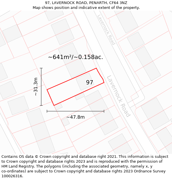 97, LAVERNOCK ROAD, PENARTH, CF64 3NZ: Plot and title map