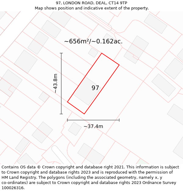 97, LONDON ROAD, DEAL, CT14 9TP: Plot and title map