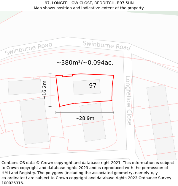 97, LONGFELLOW CLOSE, REDDITCH, B97 5HN: Plot and title map