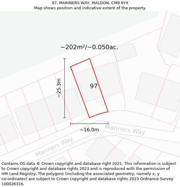 97, MARINERS WAY, MALDON, CM9 6YX: Plot and title map