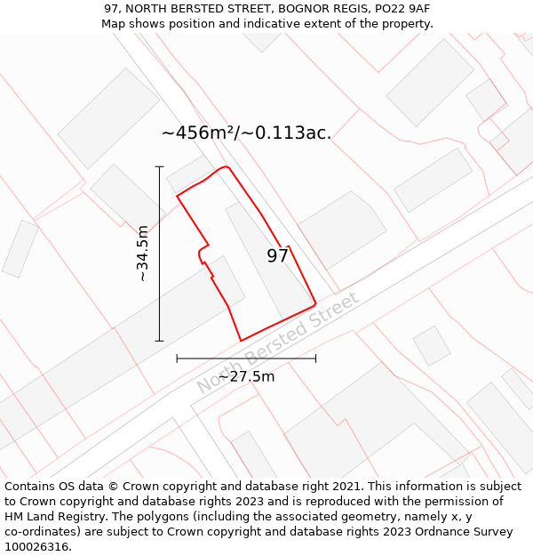 97, NORTH BERSTED STREET, BOGNOR REGIS, PO22 9AF: Plot and title map