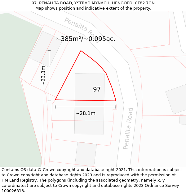 97, PENALLTA ROAD, YSTRAD MYNACH, HENGOED, CF82 7GN: Plot and title map