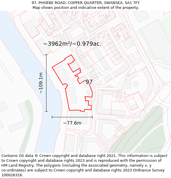 97, PHOEBE ROAD, COPPER QUARTER, SWANSEA, SA1 7FY: Plot and title map
