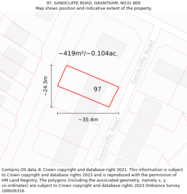 97, SANDCLIFFE ROAD, GRANTHAM, NG31 8ER: Plot and title map