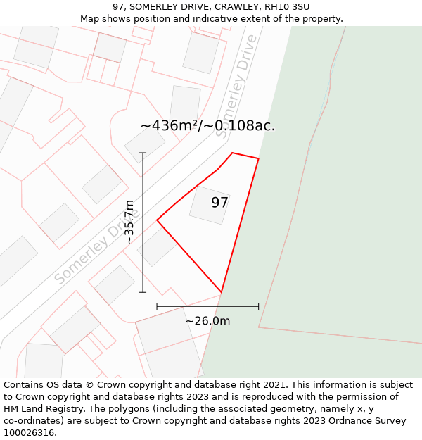 97, SOMERLEY DRIVE, CRAWLEY, RH10 3SU: Plot and title map