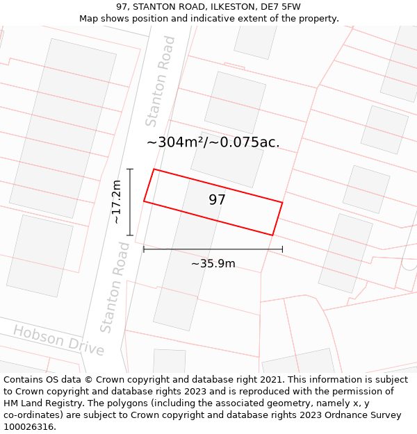 97, STANTON ROAD, ILKESTON, DE7 5FW: Plot and title map