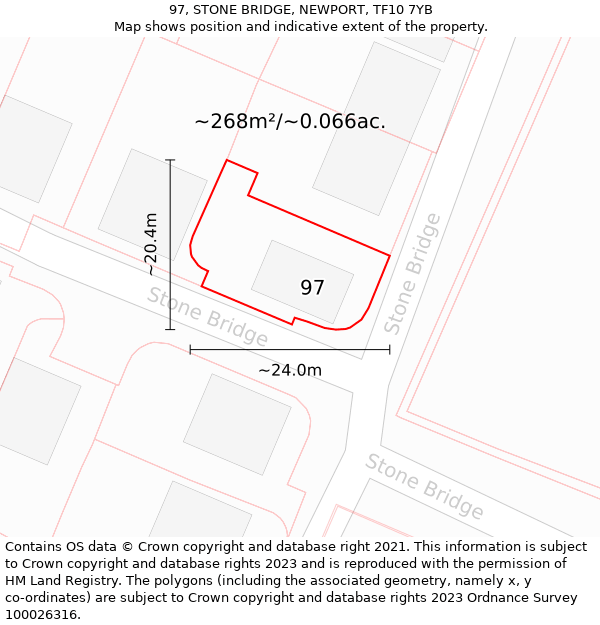 97, STONE BRIDGE, NEWPORT, TF10 7YB: Plot and title map