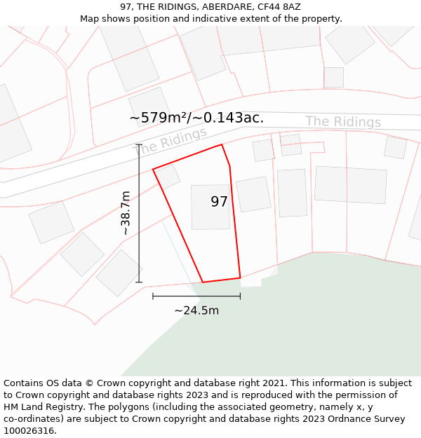 97, THE RIDINGS, ABERDARE, CF44 8AZ: Plot and title map