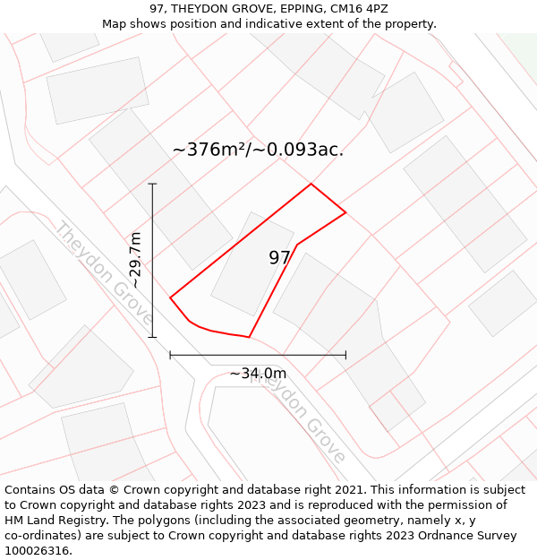 97, THEYDON GROVE, EPPING, CM16 4PZ: Plot and title map