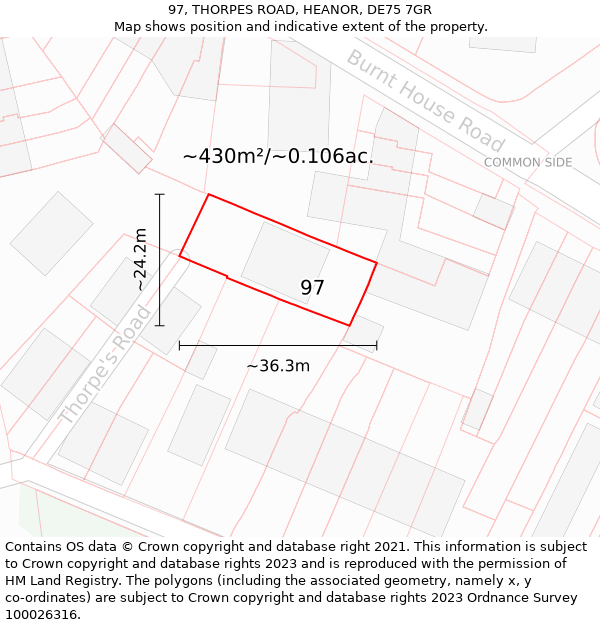 97, THORPES ROAD, HEANOR, DE75 7GR: Plot and title map