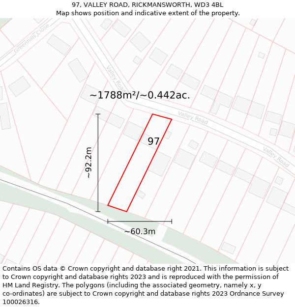 97, VALLEY ROAD, RICKMANSWORTH, WD3 4BL: Plot and title map