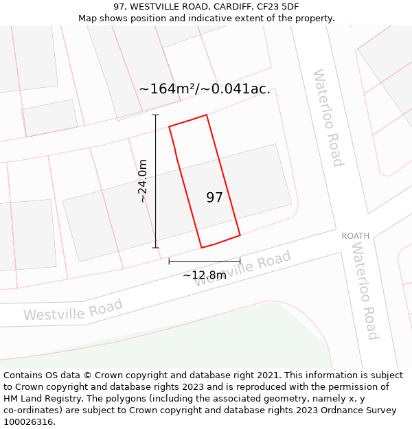 97, WESTVILLE ROAD, CARDIFF, CF23 5DF: Plot and title map