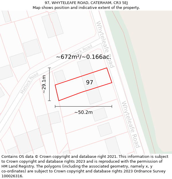 97, WHYTELEAFE ROAD, CATERHAM, CR3 5EJ: Plot and title map