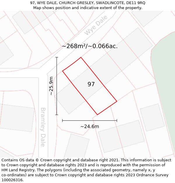 97, WYE DALE, CHURCH GRESLEY, SWADLINCOTE, DE11 9RQ: Plot and title map