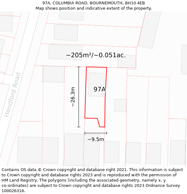 97A, COLUMBIA ROAD, BOURNEMOUTH, BH10 4EB: Plot and title map