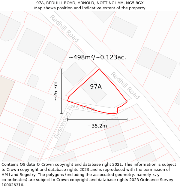 97A, REDHILL ROAD, ARNOLD, NOTTINGHAM, NG5 8GX: Plot and title map