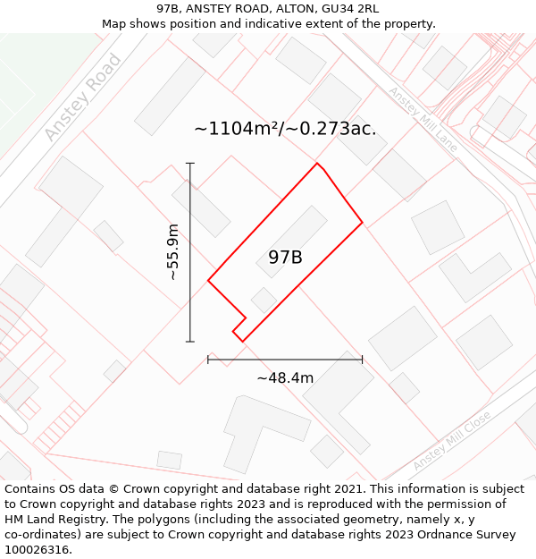 97B, ANSTEY ROAD, ALTON, GU34 2RL: Plot and title map