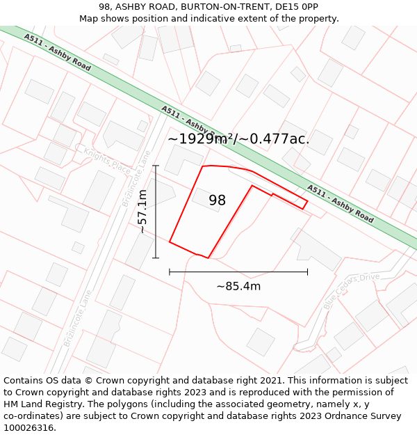 98, ASHBY ROAD, BURTON-ON-TRENT, DE15 0PP: Plot and title map