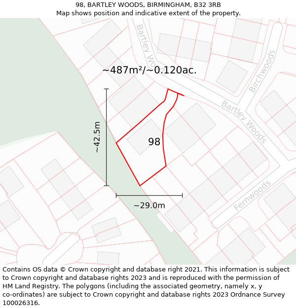 98, BARTLEY WOODS, BIRMINGHAM, B32 3RB: Plot and title map