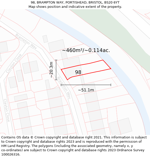 98, BRAMPTON WAY, PORTISHEAD, BRISTOL, BS20 6YT: Plot and title map