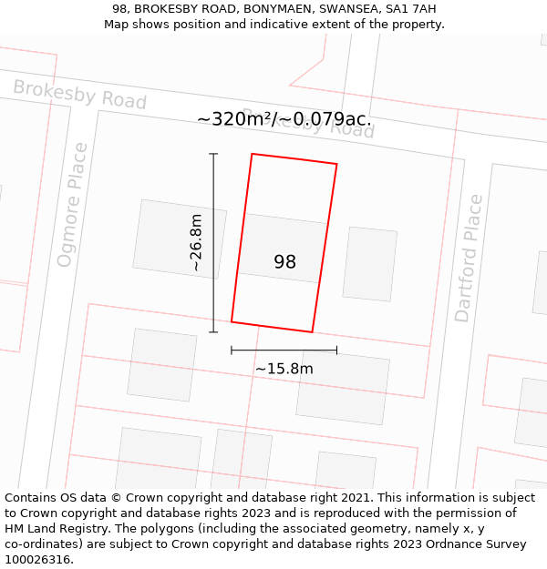 98, BROKESBY ROAD, BONYMAEN, SWANSEA, SA1 7AH: Plot and title map