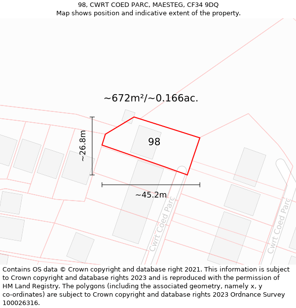 98, CWRT COED PARC, MAESTEG, CF34 9DQ: Plot and title map