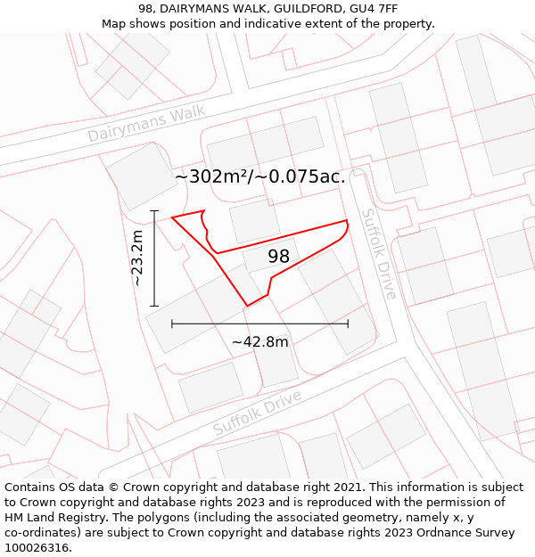 98, DAIRYMANS WALK, GUILDFORD, GU4 7FF: Plot and title map