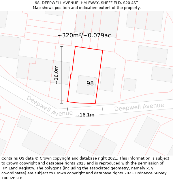 98, DEEPWELL AVENUE, HALFWAY, SHEFFIELD, S20 4ST: Plot and title map