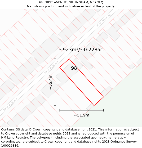 98, FIRST AVENUE, GILLINGHAM, ME7 2LQ: Plot and title map