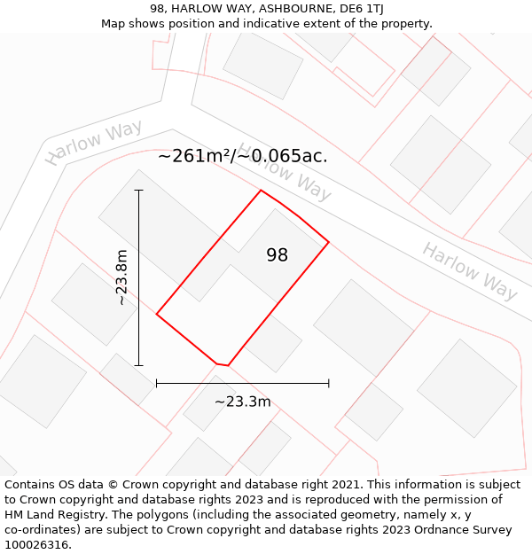 98, HARLOW WAY, ASHBOURNE, DE6 1TJ: Plot and title map