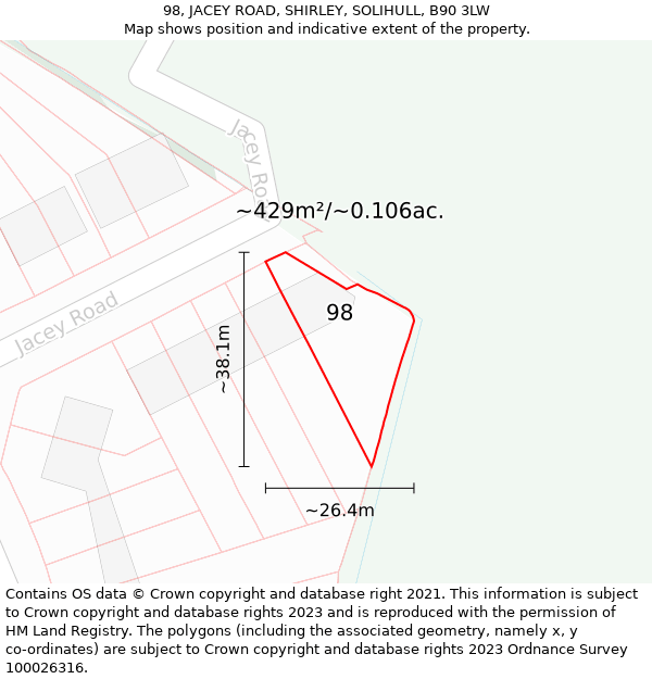 98, JACEY ROAD, SHIRLEY, SOLIHULL, B90 3LW: Plot and title map